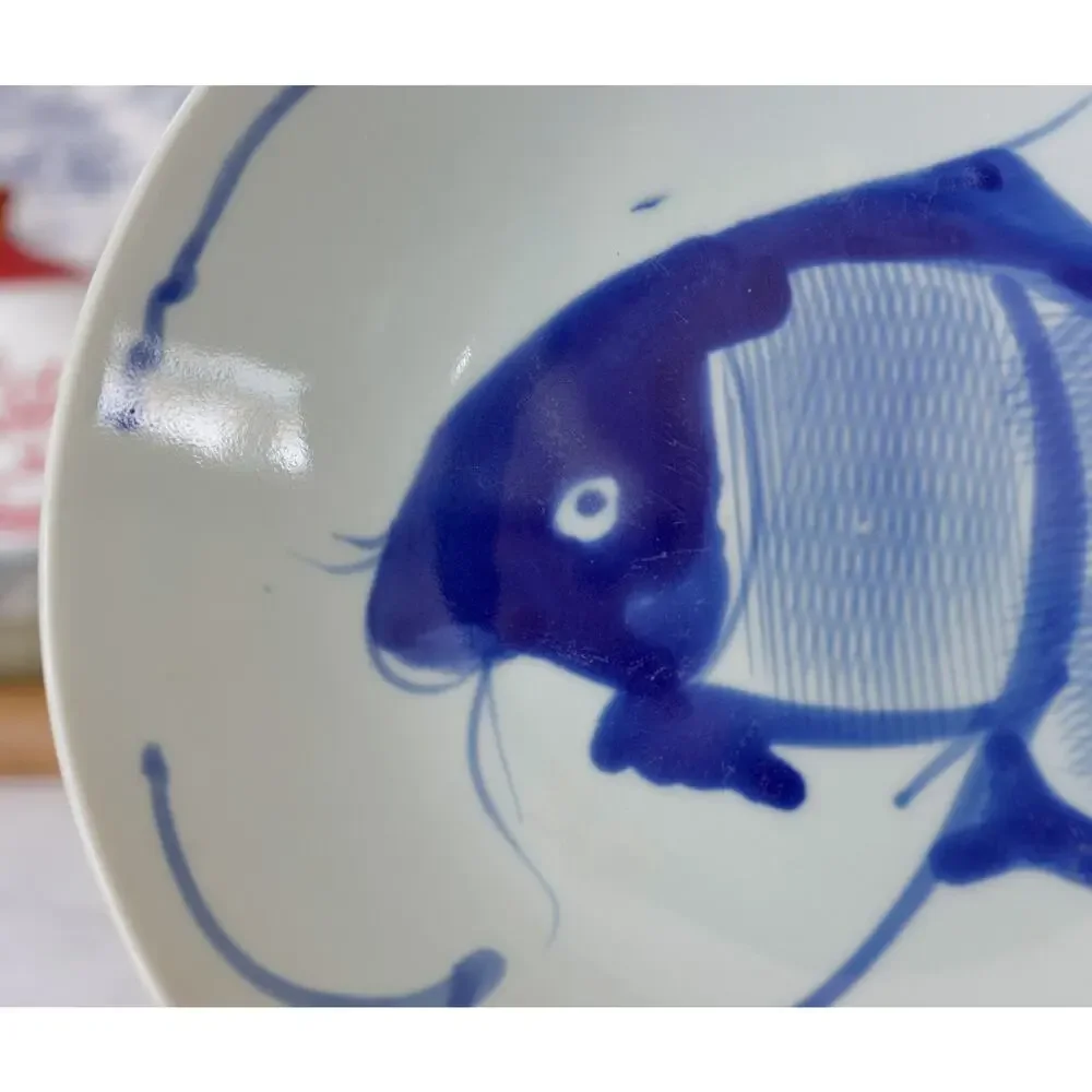Vintage Blue Koi Fish Bowl 9